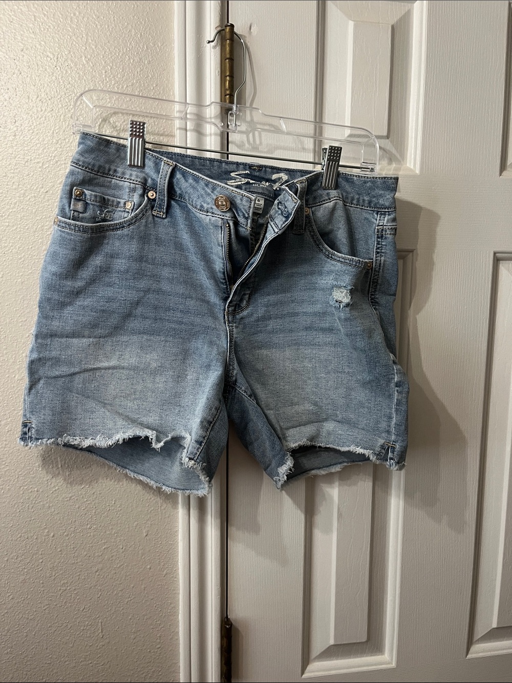 Seven7 Light Blue Distressed Denim Cutoff Shorts